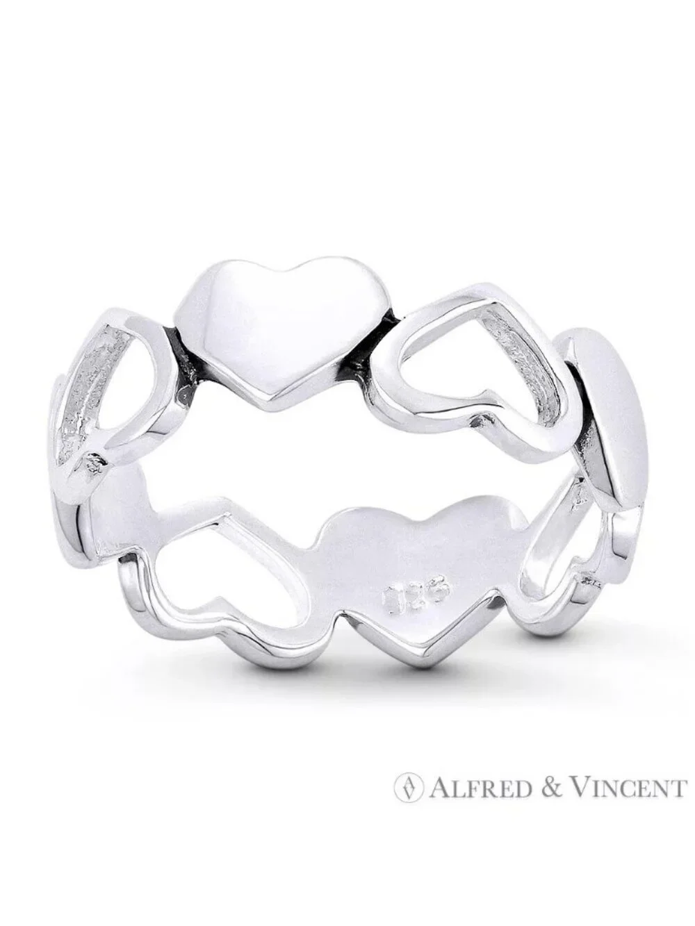 Multi-Heart Love Charm Stackable 6mm Eternity Band in .925 Sterling Silver Sz.8